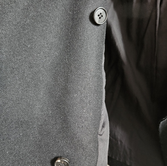 All Saints Black Wool Leather Sleeve Drape Cowl Neck Swoop Jacket 8 U.S. UK 12 - Picture 7 of 8